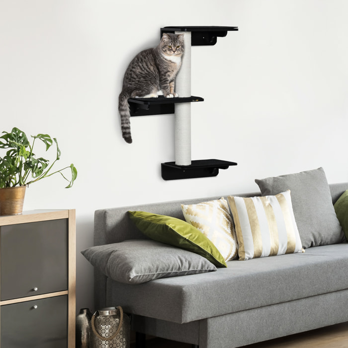 Árbol para Gatos de Pared con 3 Plataformas Cojín Extraíble Postes 63x28x93,5cm