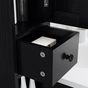 Columna de Baño Estrecha con 2 Puertas Armario Alto de Baño Rústico con Cajón Compartimento Abierto Estantes Ajustables y Portarrollos 20x20x185 cm Negro
