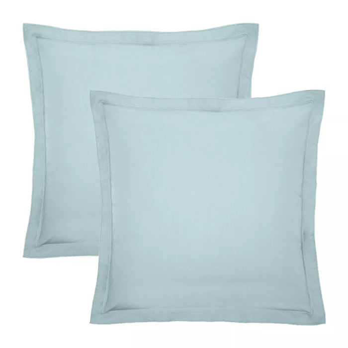 Lot de 2 taies percale de coton uni bleu La percale francaise bleu aqua