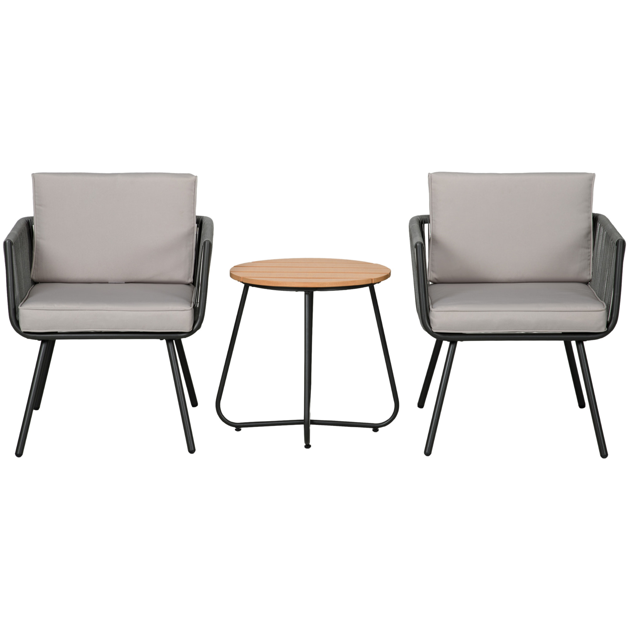 Conjunto de Muebles de Jardín de Ratán Sintético 3 Piezas Conjunto de Mesa y 2 Sillas de Ratán con Cojines Acolchados Extraíbles para Balcón Terraza Patio Gris