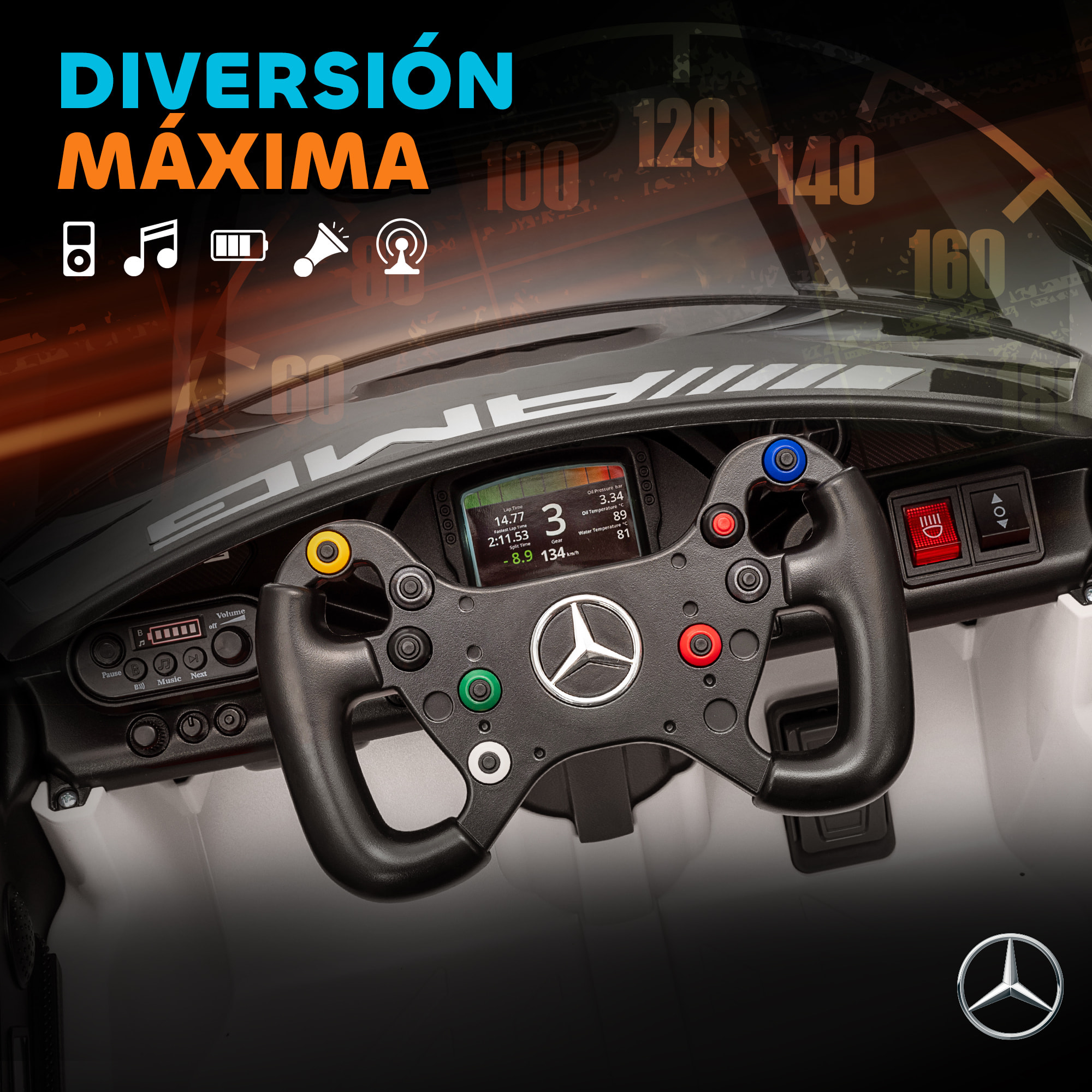 Coche Eléctrico para Niños, Mercedes-AMG GT3 Evo, Coche de Batería 12V, con Mando a Distancia 2,4 G, Motor Doble, Ruedas Auxiliares, Asa de Arrastre, Música Inalámbrica, Faros, Blanco