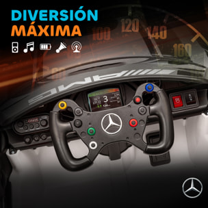 Coche Eléctrico para Niños, Mercedes-AMG GT3 Evo, Coche de Batería 12V, con Mando a Distancia 2,4 G, Motor Doble, Ruedas Auxiliares, Asa de Arrastre, Música Inalámbrica, Faros, Blanco