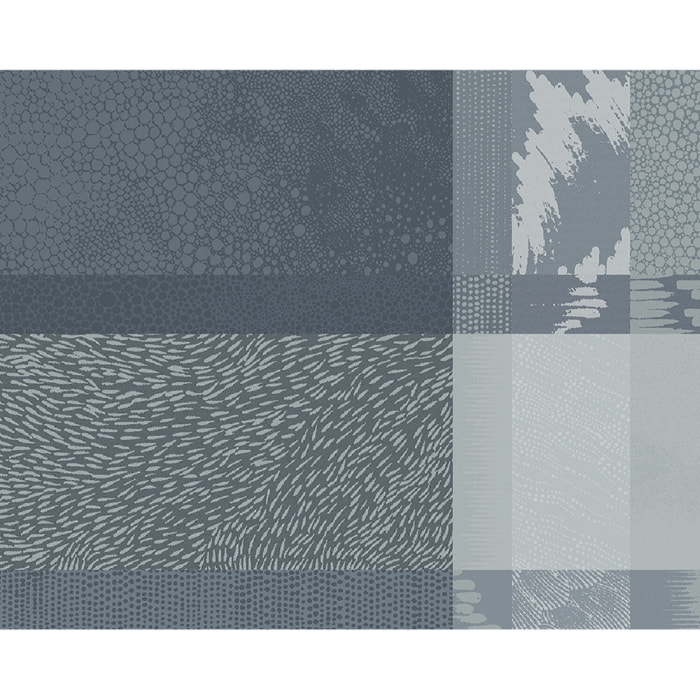 Set pur coton motif jacquard bleu gris Mille matieres orage