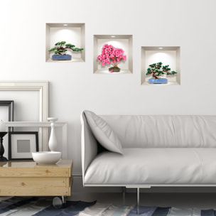 Stickers muraux 3D | Sticker Mural Autocollant effet 3D bonsai naturel et coloré - Stickers adhésifs 3D Chambre Salon Trompe l'oeil