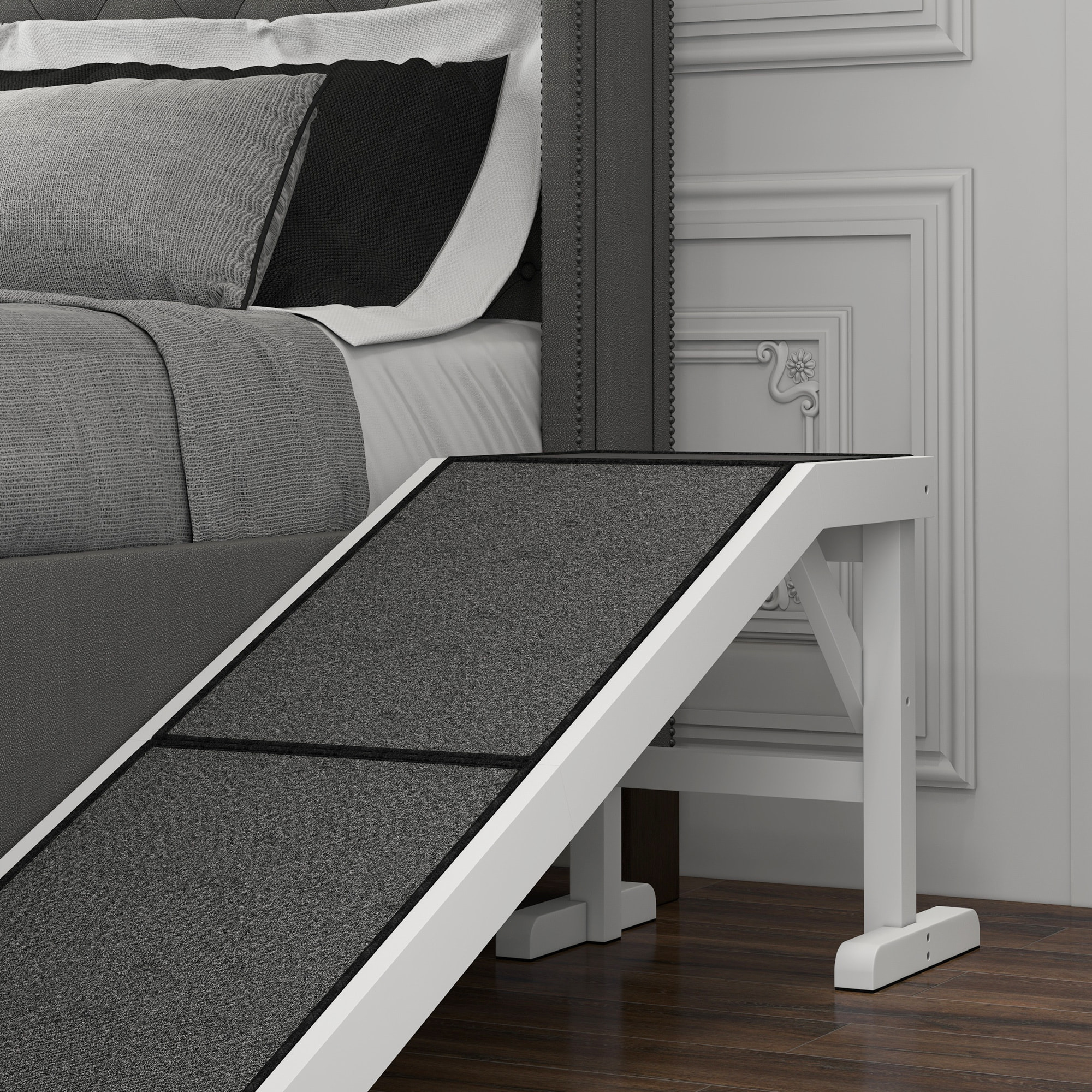 Rampa para Perros de Madera Rampa para Mascotas con Alfombra Antideslizante para Perros Pequeños Medianos y Grandes 152x40x50 cm Blanco y Gris