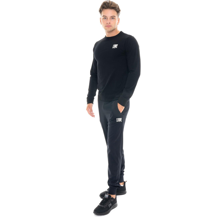 Camiseta de algodón elástico de manga larga con logo grande "Basic" para hombre