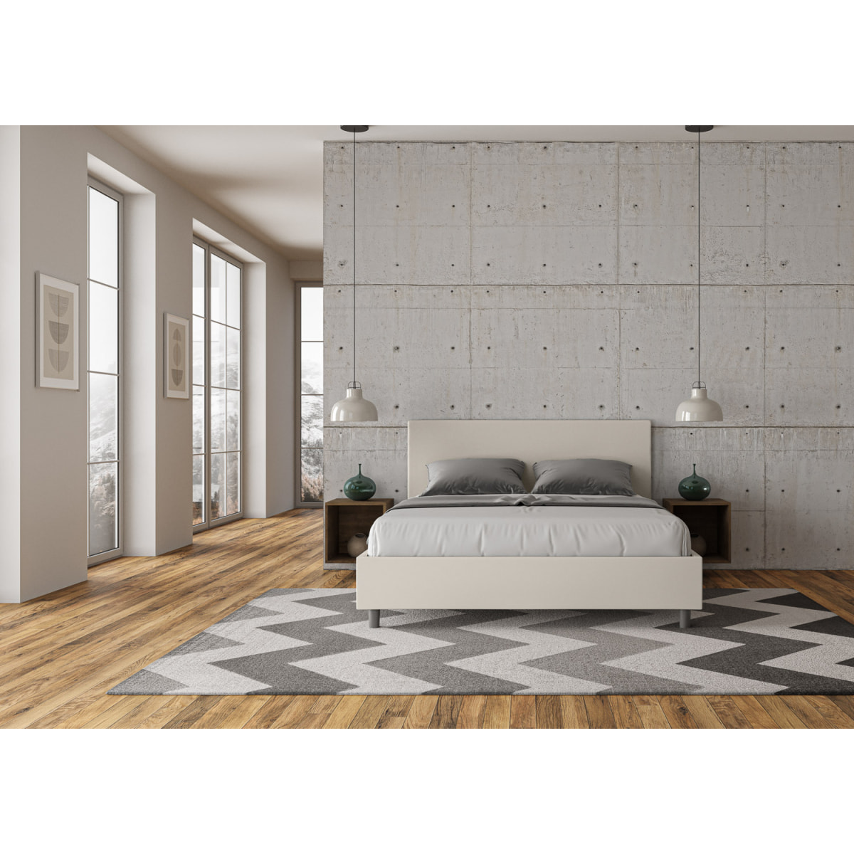 Letto matrimoniale con rete imbottito 160x210 similpelle bianco Adele