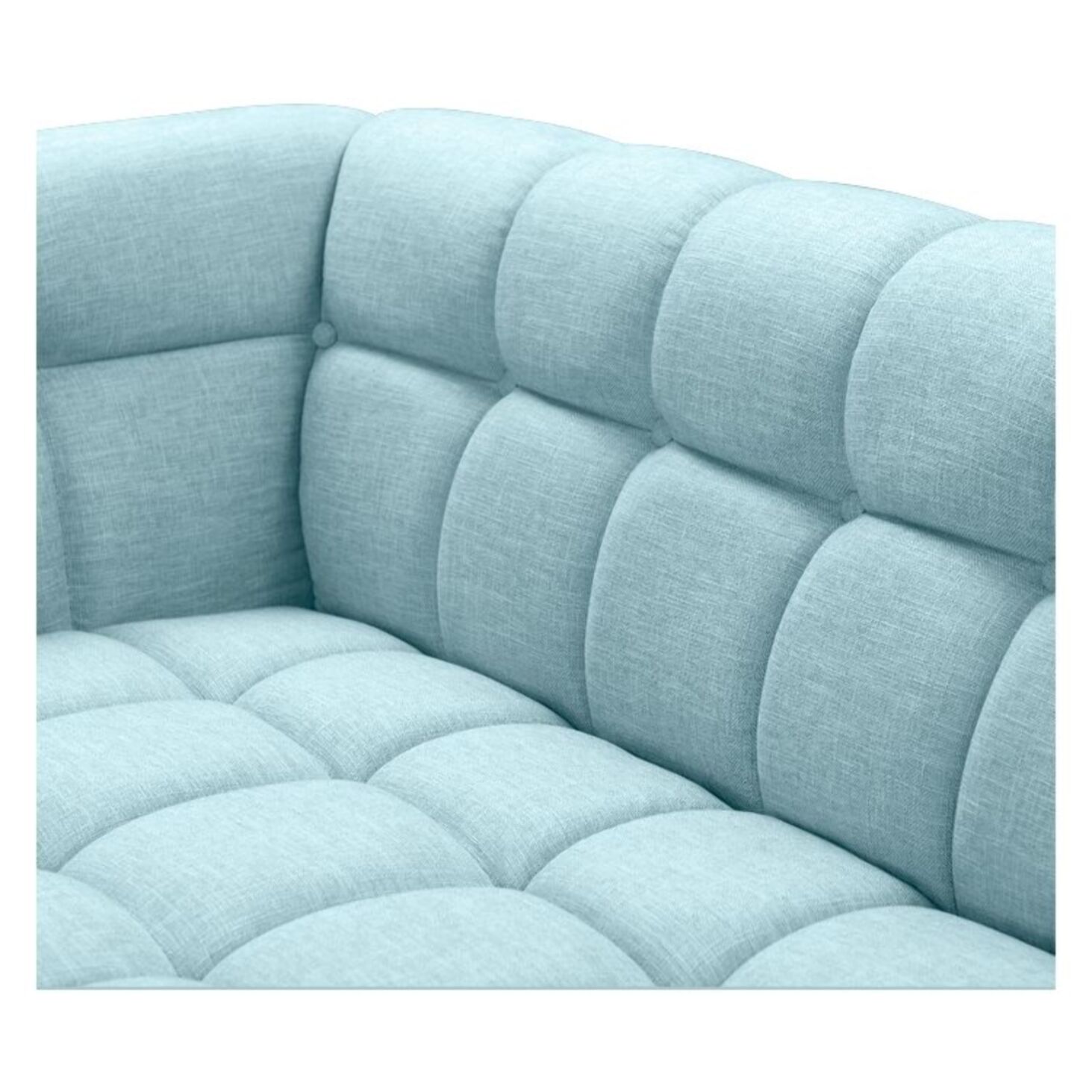 Canapé 3 places capitonné en tissu bleu clair - Carmen