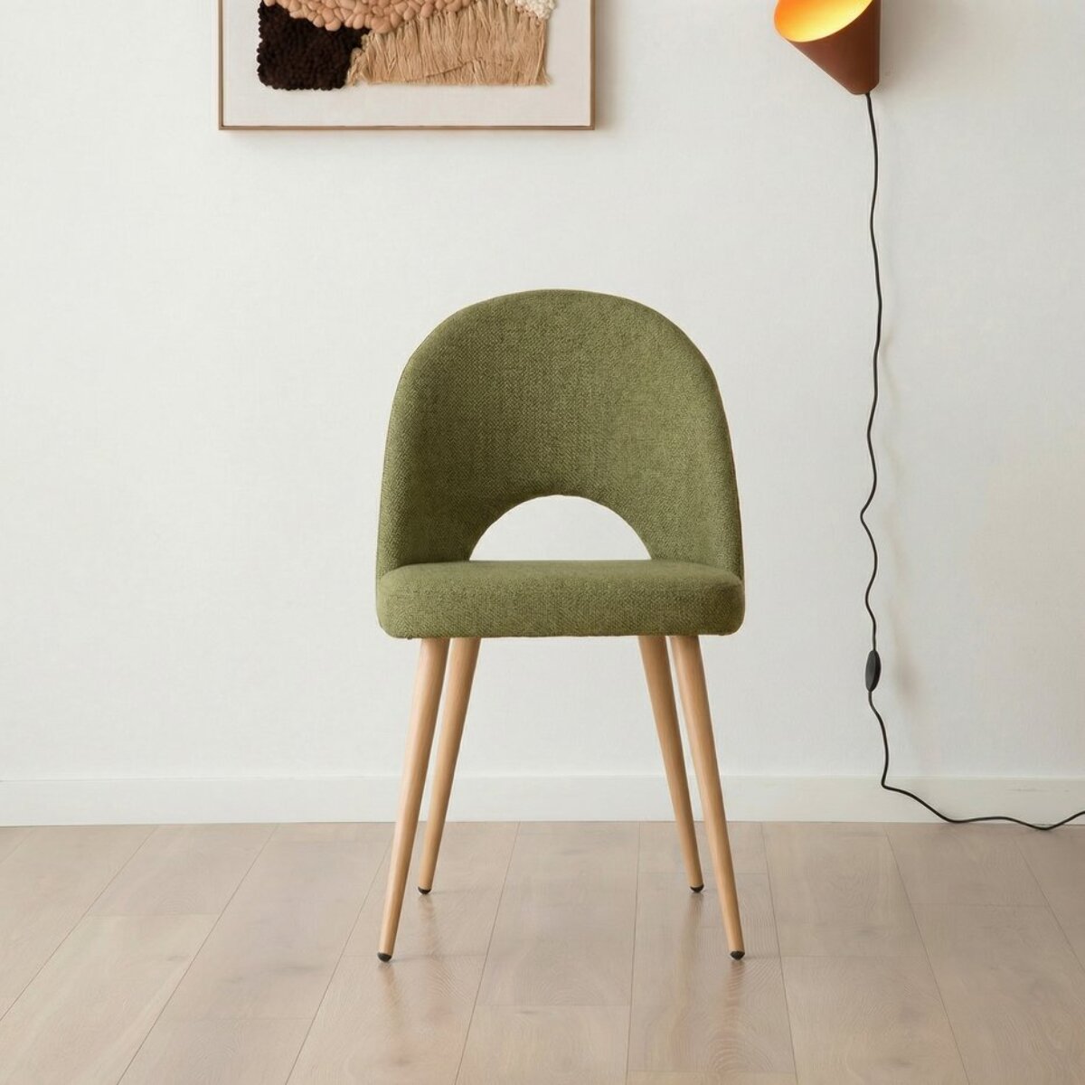 Chaise rembourrée Onna -tissu et bois-couleur vert 52 x 85 x 59 cm