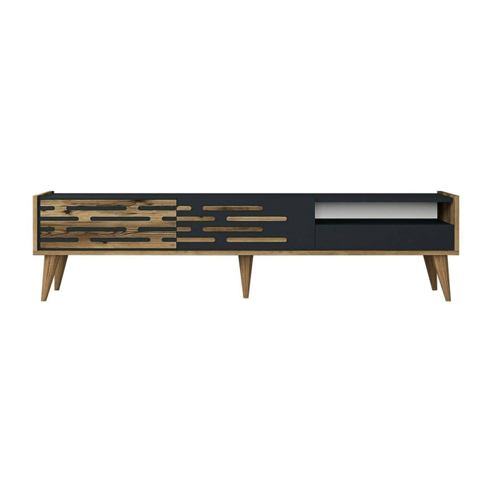 Mobile porta TV Upana, Credenza da soggiorno, Armadio basso per TV, Base parete attrezzata, 180x45h35 cm, Antracite e Noce