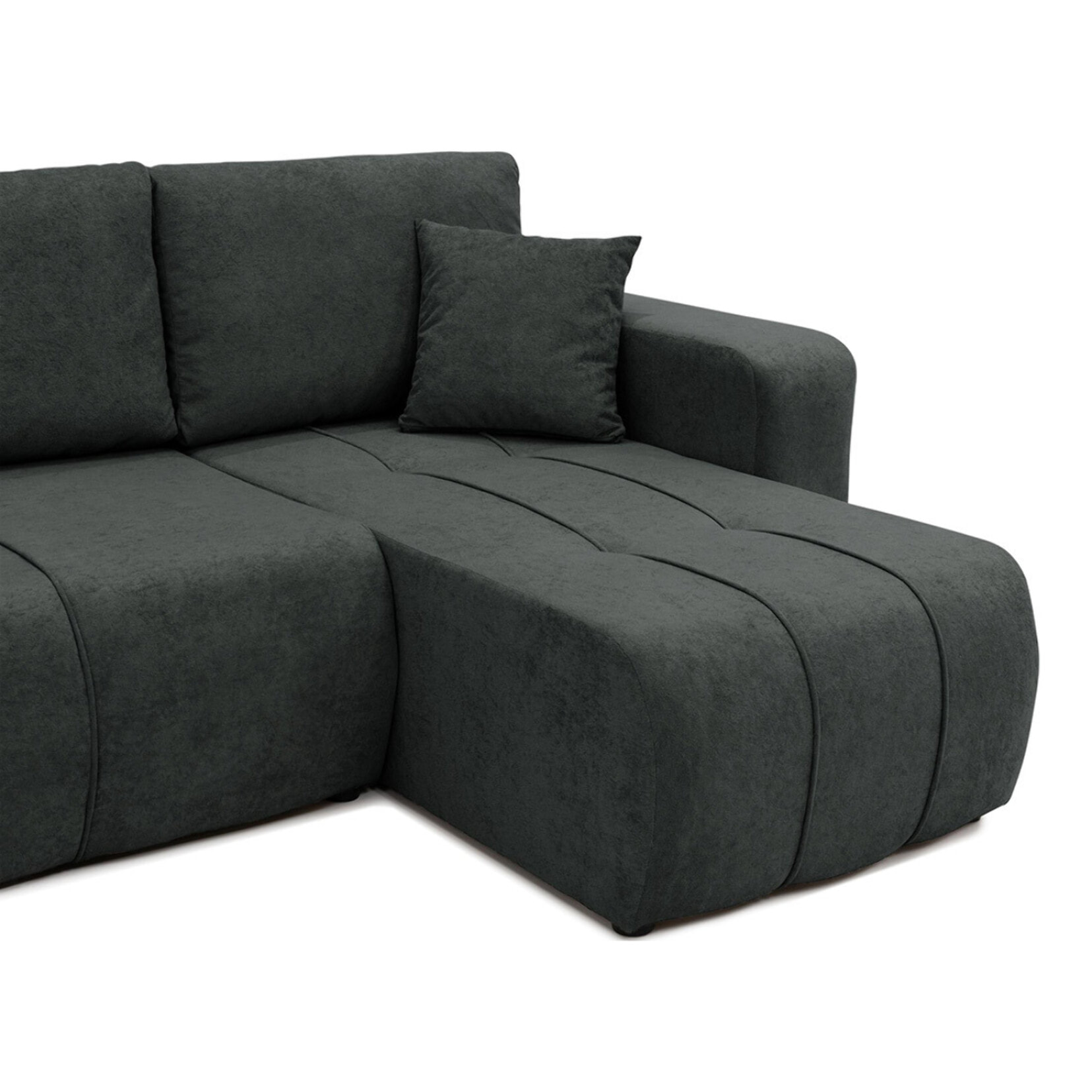 Nicole - Canapé panoramique en U 7 places convertible avec coffre en tissu - Gris Anthracite