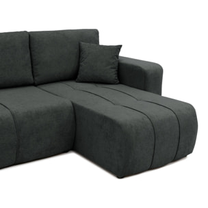 Nicole - Canapé panoramique en U 7 places convertible avec coffre en tissu - Gris Anthracite