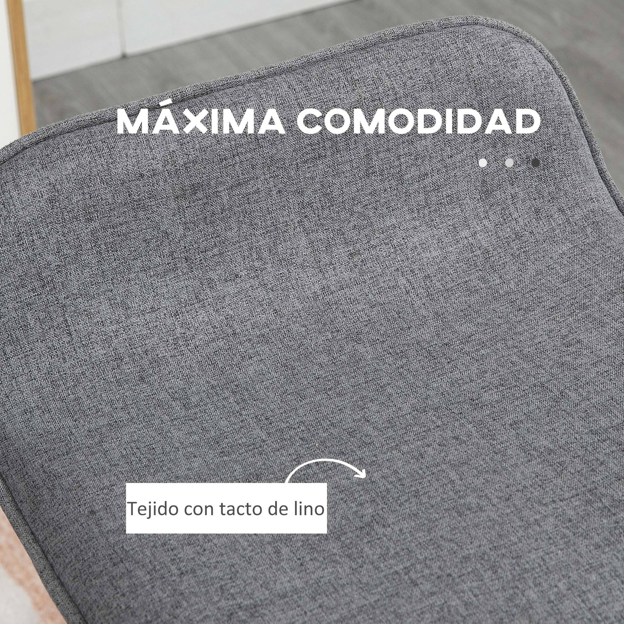 Conjunto de 4 Taburetes de Bar Tapizado en Lino Sintético Taburetes Altos de Cocina con Reposapiés y Patas de Madera Carga 120 kg 40x41,5x75,5 cm Gris y Natural