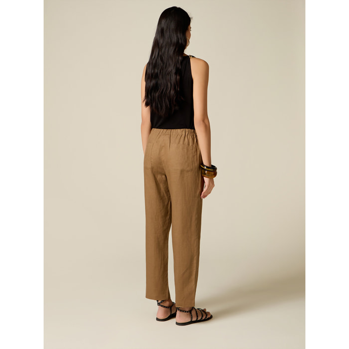 Oltre - Joggers in lino con coulisse - Beige