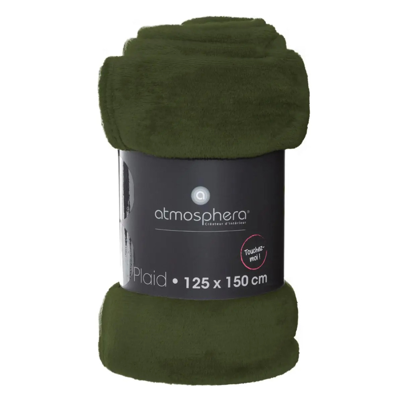 Plaid flanelle vert kaki 125x150cm