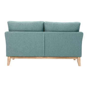 Canapé scandinave déhoussable 2 places en tissu vert de gris et bois clair OSLO