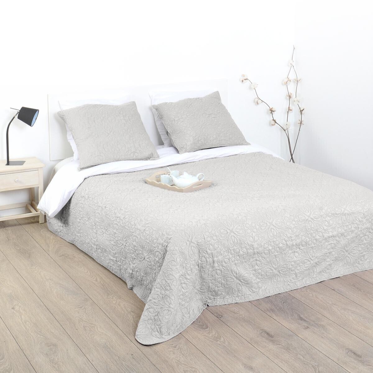 Dessus de lit 2 taies "Arabesque" beige 260x240cm