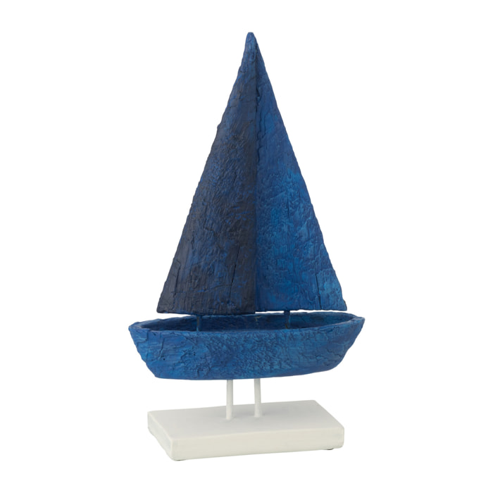 J-Line Bateau sur Base - polyrésine - bleu/blanc