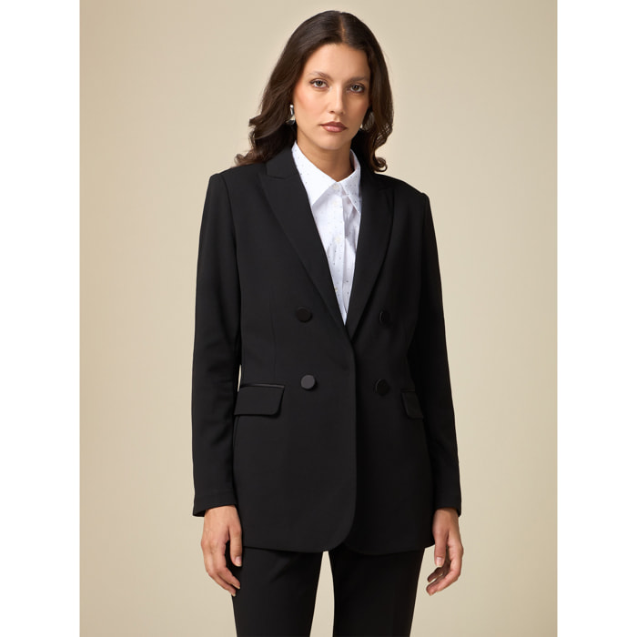 Oltre - Blazer con detalles de raso - Negro