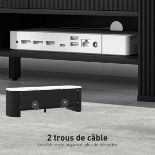 Meuble TV design ovale effet marbre blanc 140 x 40 x 43 cm 3 tiroirs 2 niches noir