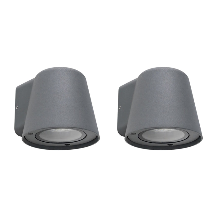 Cone - 2 Apliques de Pared Exterior de 1 Foco GU10 con IP44 de Color Negro