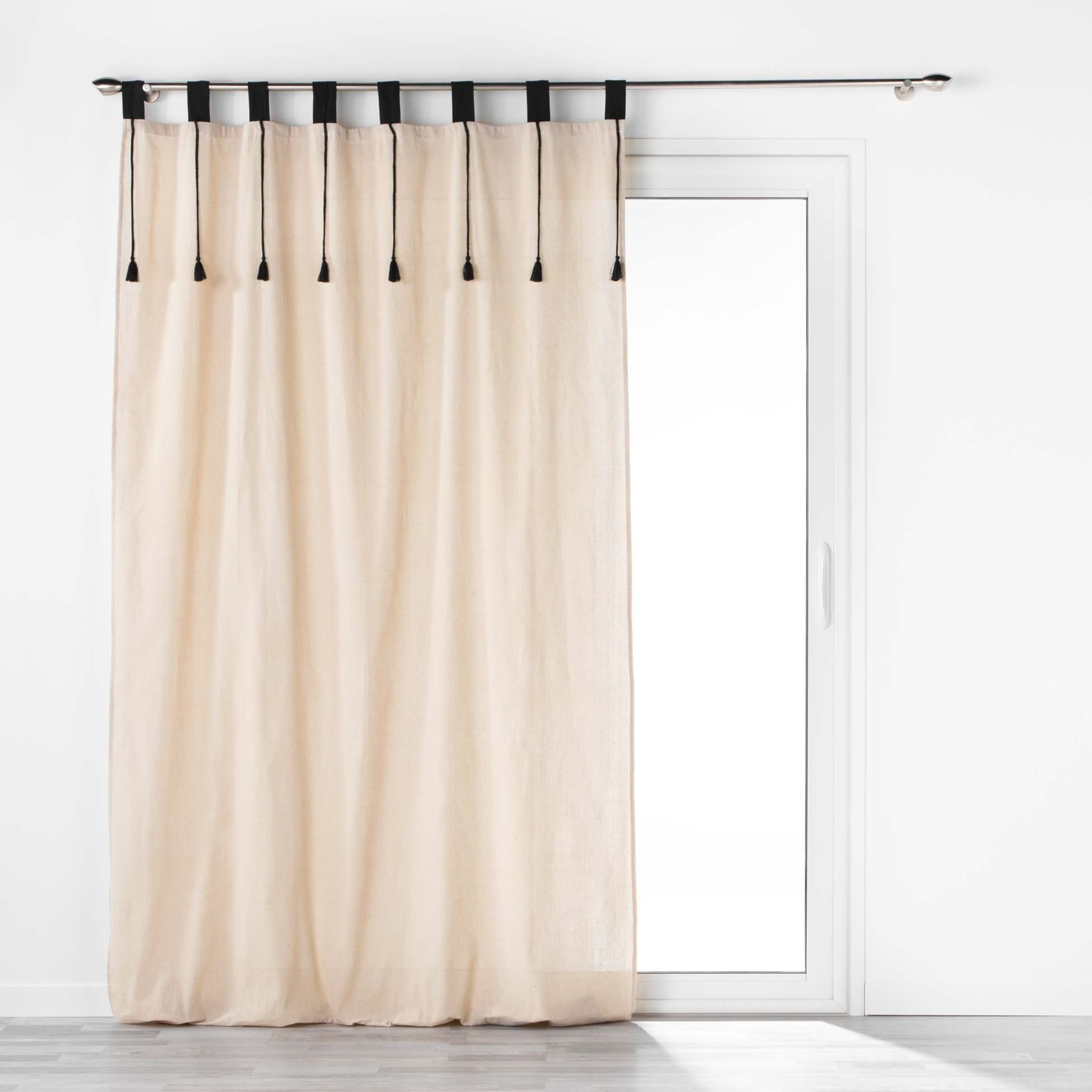 Rideau à passants et pompons - Naturel