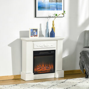 Chimenea Eléctrica 1800W Chimenea Decorativa con Efecto de Llama Mando a Distancia Temporizador Protección Contra Sobrecalentamiento para Sala 30 m² Blanco