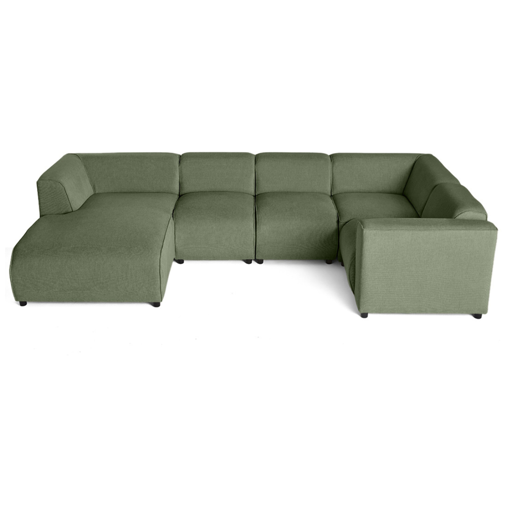 Suaro - Canapé modulable panoramique d'angle droit 7 places en tissu texturé - Vert