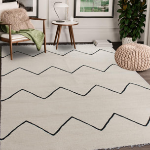 Tapis kilim Reversible Huku tissé à la main en laine beige motif berbère