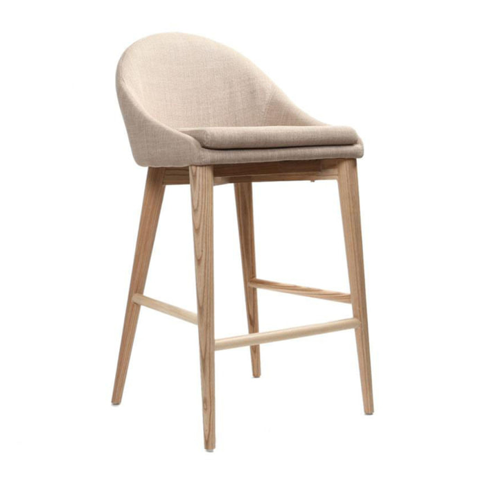 Tabouret de bar design en tissu beige et bois clair H66.5 cm DALIA