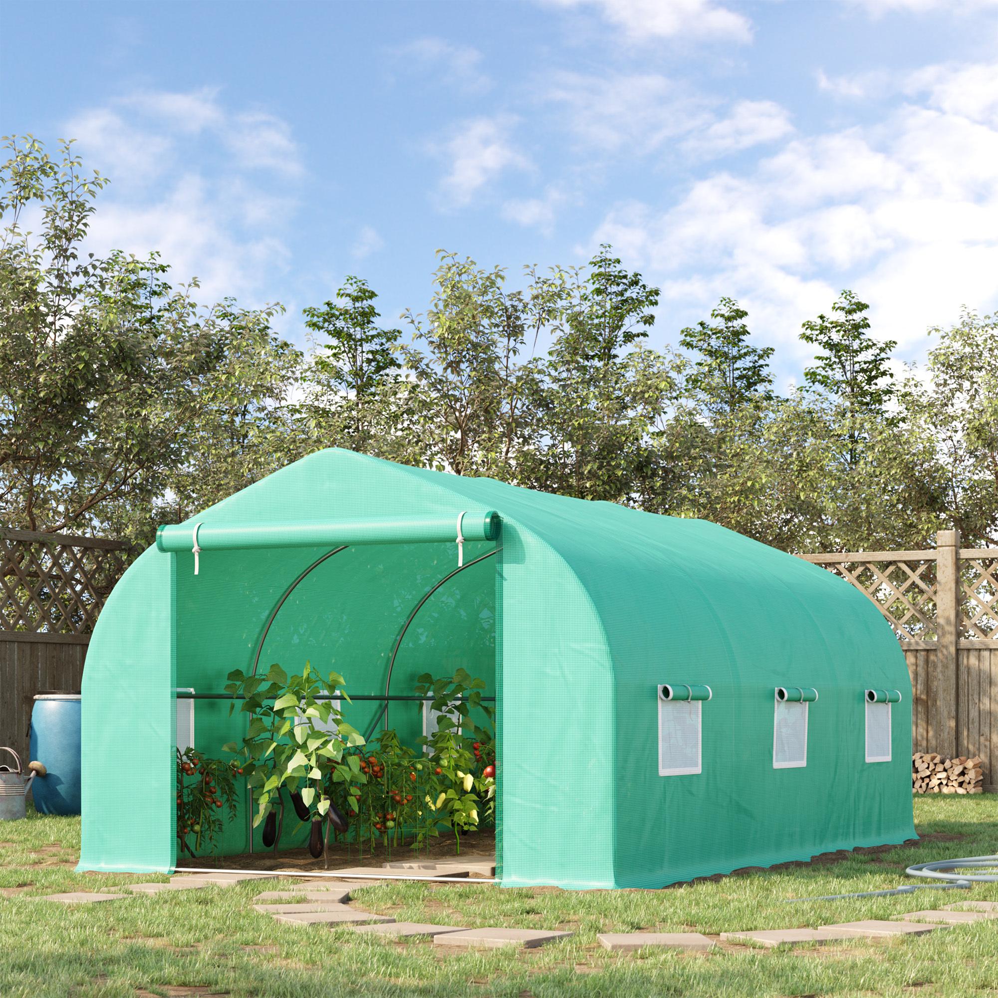 Invernadero Caseta con 6 Ventanas Buena Ventilación Estructura de Acero Estable Gran Entrada Cremallera para Cultivo Plantas Jardín Terraza 450x300x205 cm Verde