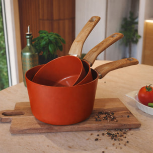 Lot de 3 casseroles en aluminium recyclé brique - tous feux COLORAMA