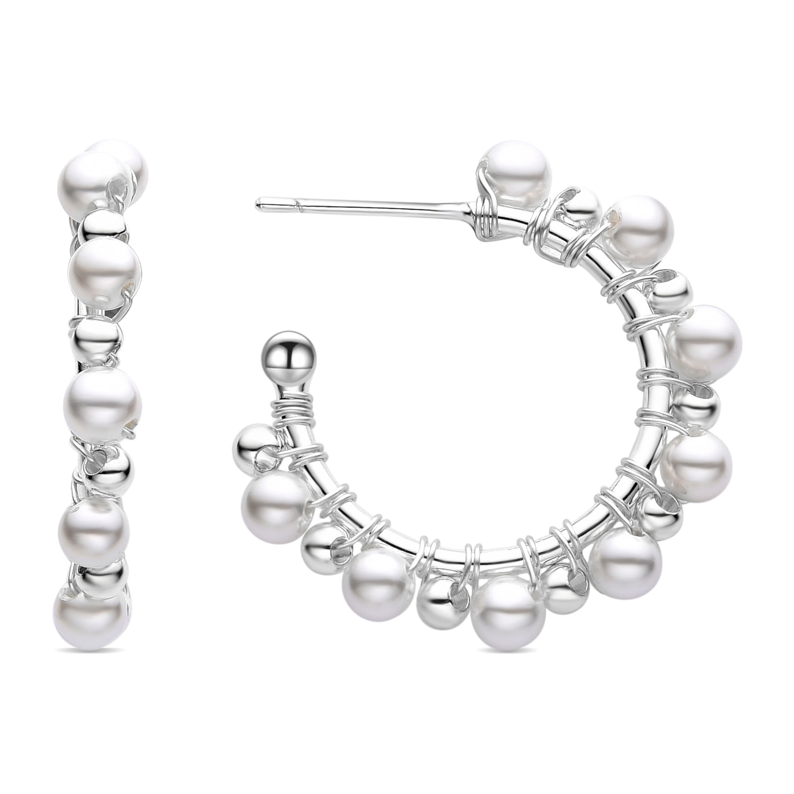Pendientes de Perla Blanca acabados en rodio
