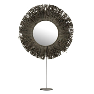 J-Line miroir Sur Pied Rond - rotin - gris - 41 x 50 cm