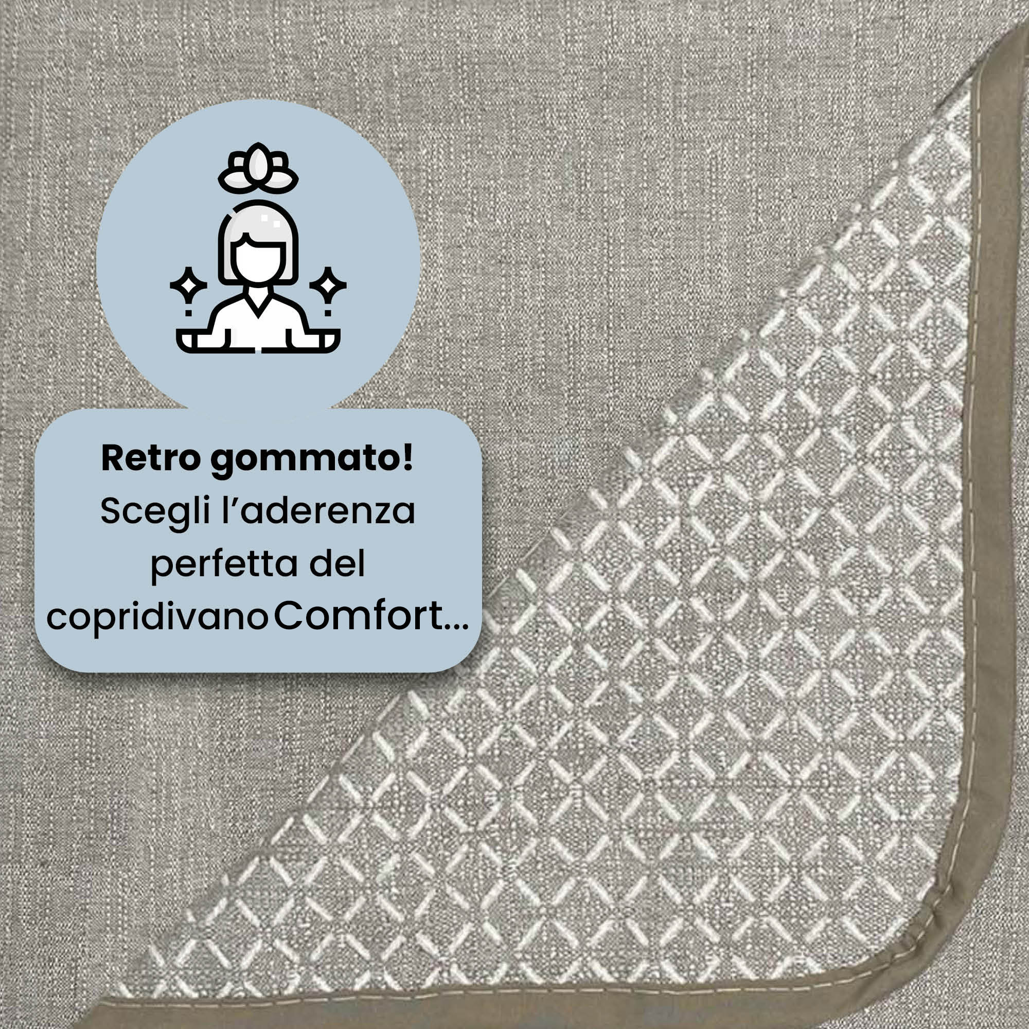 COPRIDIVANO COMFORT, Antiscivolo, Cotone+Microfibra+Fibre Varie, Made in Italy - BEIGE