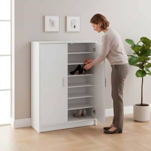 Scarpiera a 2 Ante Mobile Portascarpe Mobiletto Capiente fino a 30 Paia con 6 Ripiani + Base Design Moderno per Ingresso Camera 75x36x101 Cm Bianco