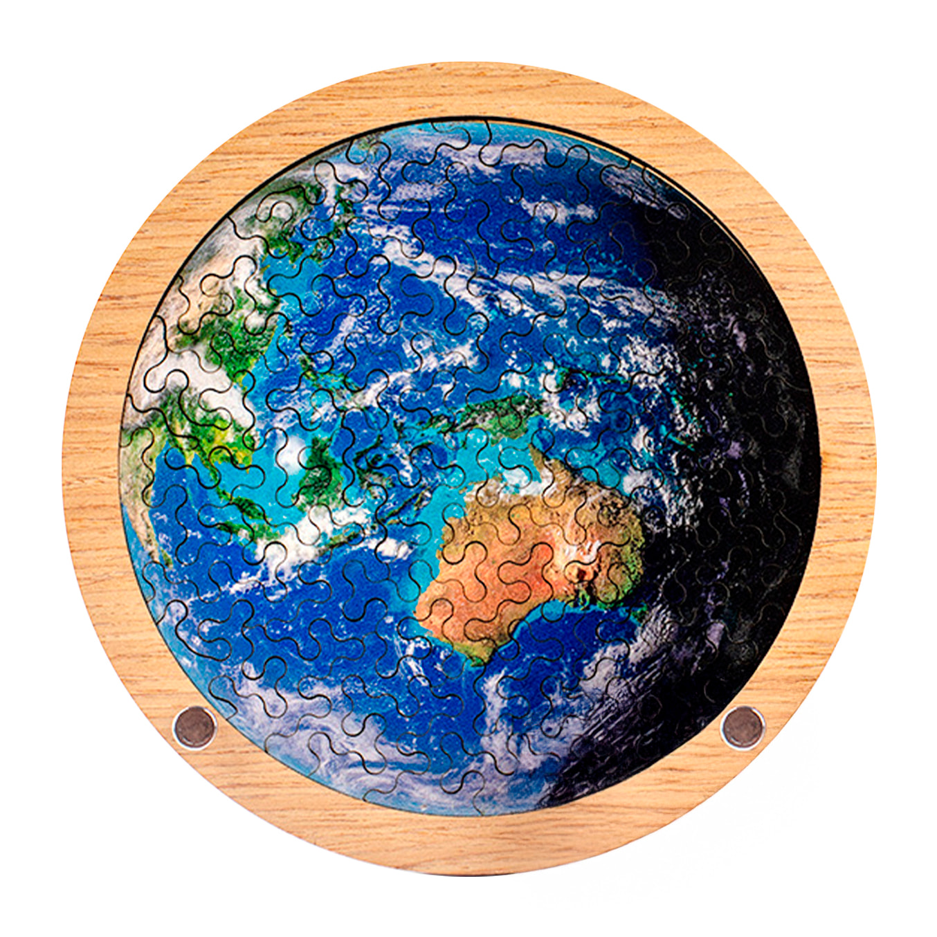 Puzle y marco de madera con 34 piezas. Diseño Tierra.