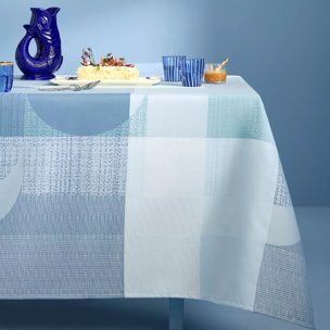 Nappe pur coton 220 g/m² motif jacquard bleu vert Mille textures bleu