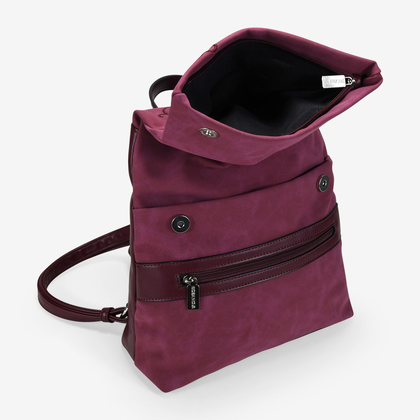 Mochila antirrobo burdeos con bordado y tachas