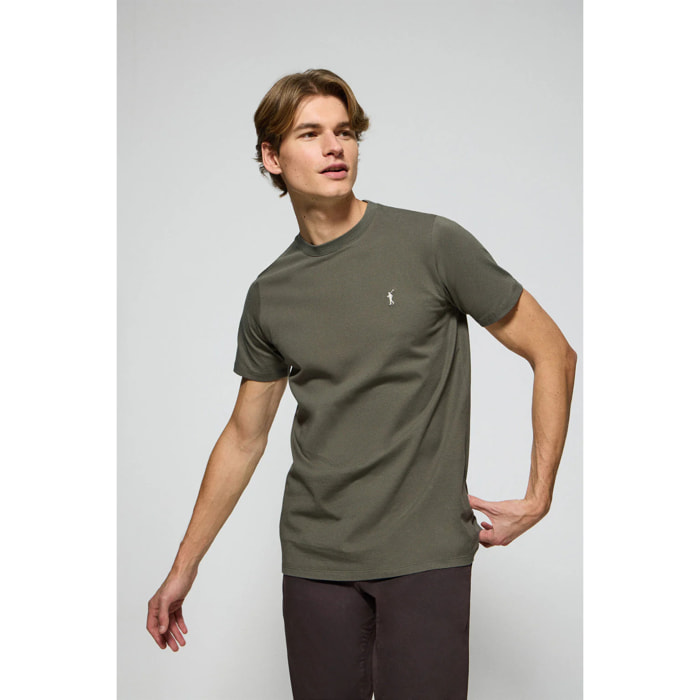 Maglietta verde militare a girocollo e logo Rigby Go ricamato