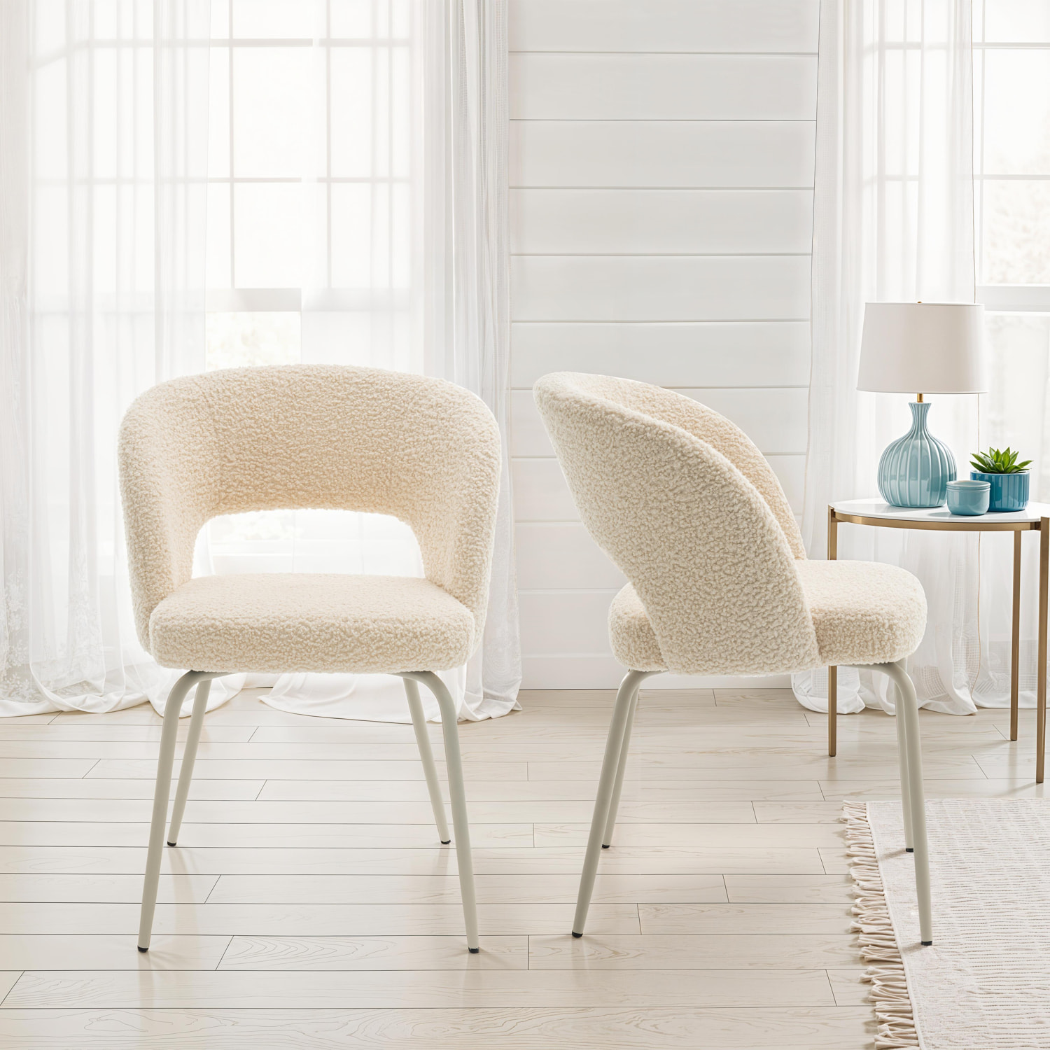 Lot de 2 chaises en tissu boucle beige FLAVIA