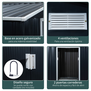 Caseta de Jardín 213x130x185 cm con 2 Puertas Correderas 4 Ventanas para Terraza