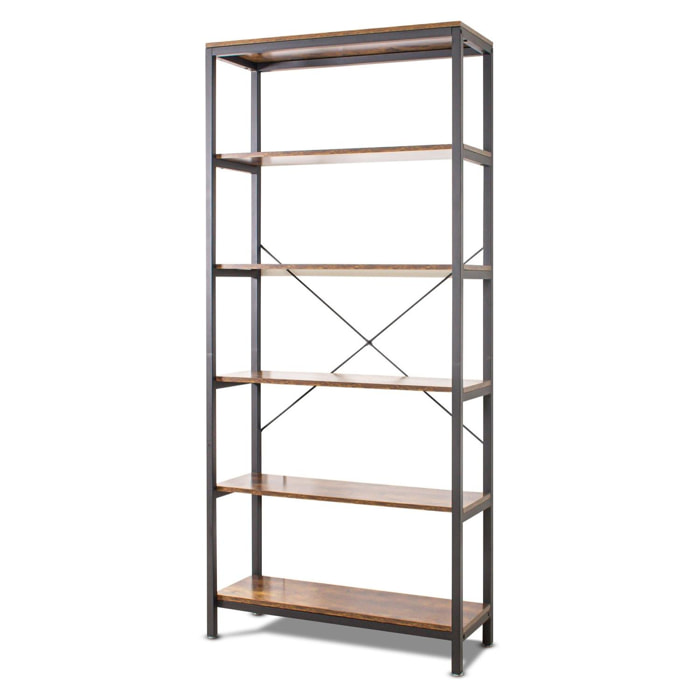 Ganbaru - Libreria scaffale a 6 ripiani in stile industriale, 80x30xH180 cm