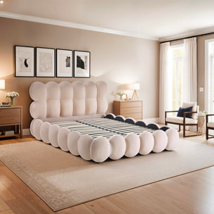 Lit coffre velours beige 2 places