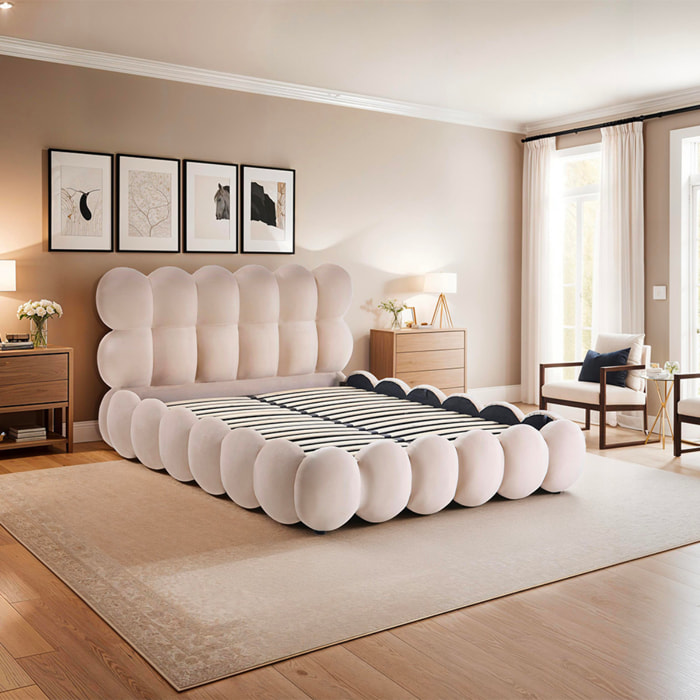 Lit coffre velours beige 2 places