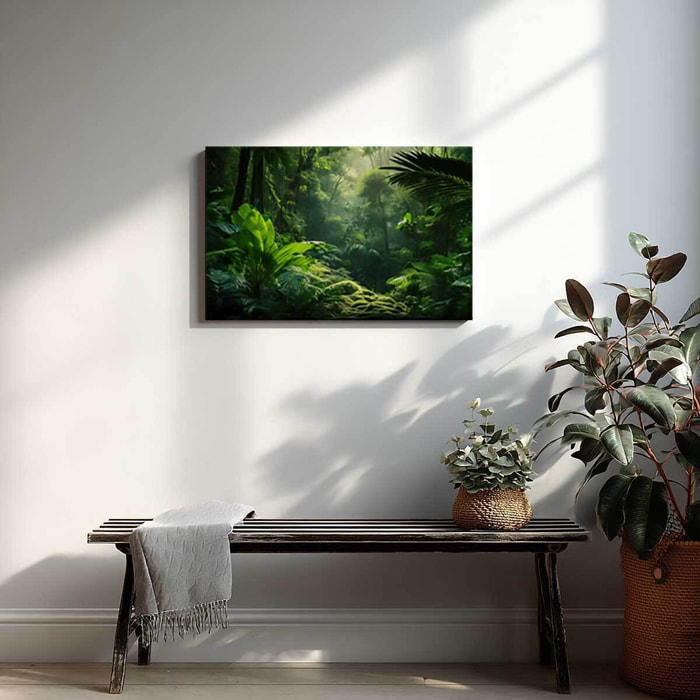 Tableau jungle luxuriante en lumière verte Toile imprimée