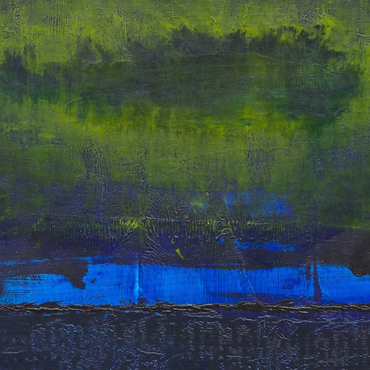 Affiche abstrait boreales bleues Affiche + cadre en bois - Chêne