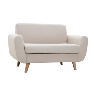 Canapé scandinave 2 places en tissu beige et bois clair PURE