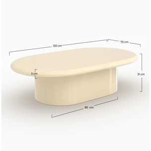 Table basse ovale laquée blanche en MDF, 120 cm - Sia