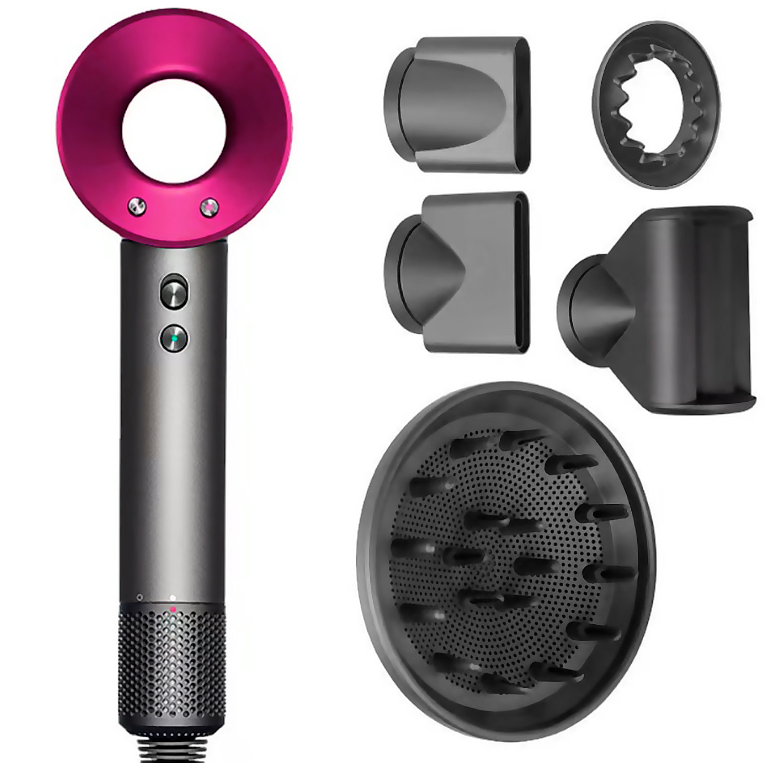 Asciugacapelli ionico con 5 testine, 4 livelli di temperatura e 3 livelli di velocità con 1600W di potenza.